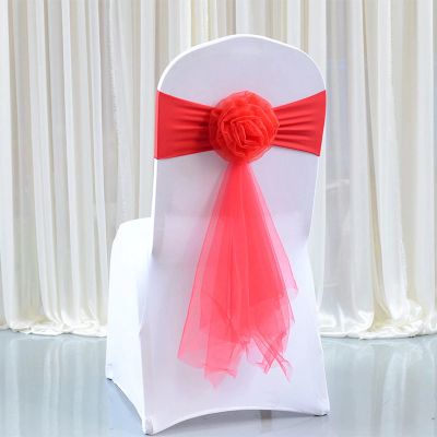 Pack of 12 Flower Chair Belt Spandex Stretch Chair Sashes Organza Ribbon Floral for Wedding Party Birthday Party Dance Party Celebration Chair Decoration Red