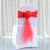 Pack of 12 Flower Chair Belt Spandex Stretch Chair Sashes Organza Ribbon Floral for Wedding Party Birthday Party Dance Party Celebration Chair Decoration Red view 1