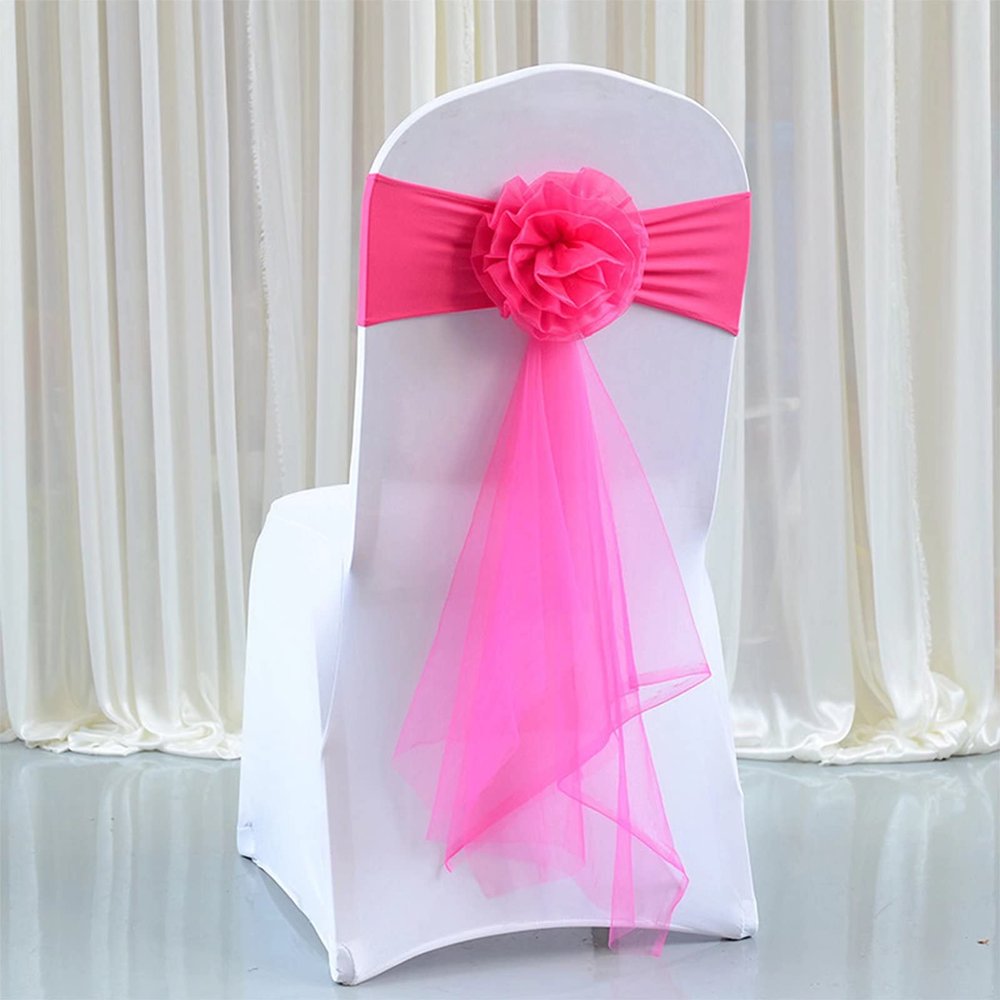 Pack of 20 Flower Chair Belt Spandex Stretch Chair Sashes Organza Ribbon Floral for Wedding Party Birthday Party Dance Party Celebration Chair Decoration Rose