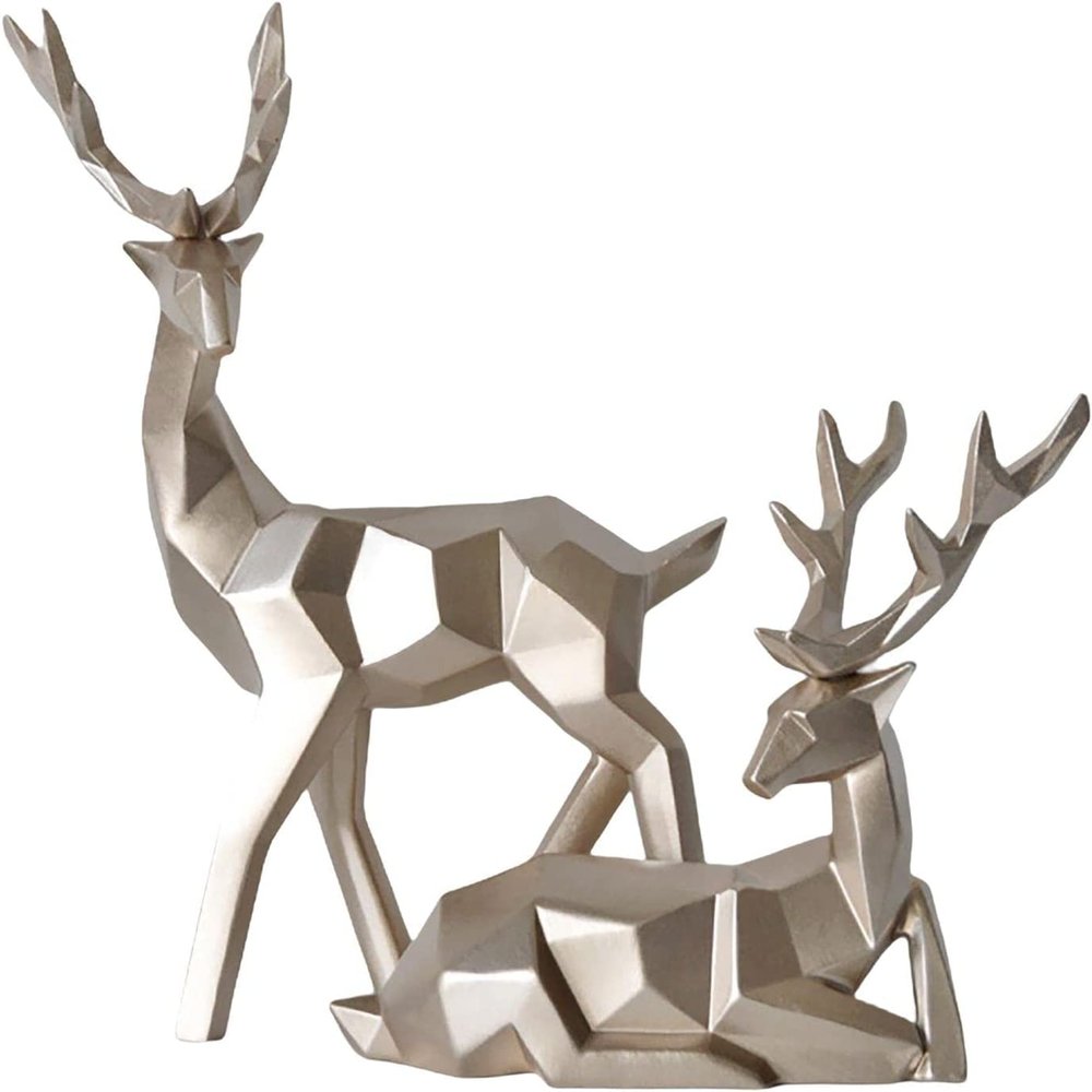 1 Pair Deer Statue Deer Figurines Animals Reindeer Sculpture Deer Ornament for Christmas TV Stand Bookshelf Decor