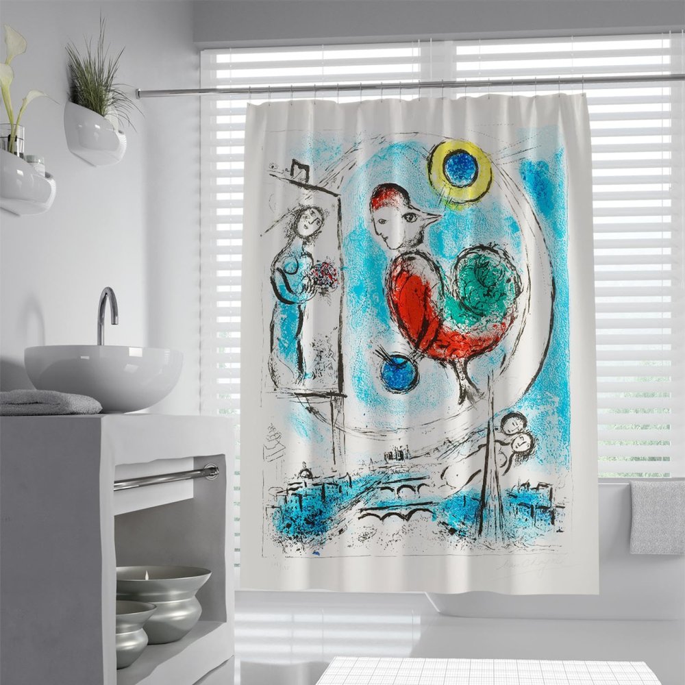 FEIPUHOME Art Print Shower Curtains Oil Painting Marc Chagall Odorless Curtain for Bathroom Decor Polyester Waterproof Fabric Bath Curtain with 12 Hooks 60Wx78L(in)