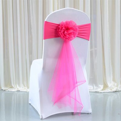 Pack of 12 Flower Chair Belt Spandex Stretch Chair Sashes Organza Ribbon Floral for Wedding Party Birthday Party Dance Party Celebration Chair Decoration Rose