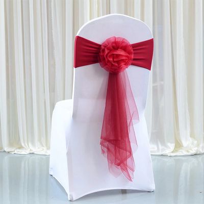 Pack of 20 Flower Chair Belt Spandex Stretch Chair Sashes Organza Ribbon Floral for Wedding Party Birthday Party Dance Party Celebration Chair Decoration Burgundy
