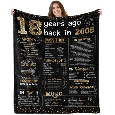 18th Birthday Decorations for Girls Boys Happy Birthday Gifts for 18 Year Old Girls Boys Teen Girls Gifts Ideas for Daughter Sons Sister Bestie Soft Throw Blanket Back in 2008-60x50 Inch - Gold