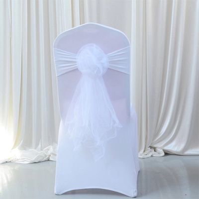 Pack of 20 Flower Chair Belt Spandex Stretch Chair Sashes Organza Ribbon Floral for Wedding Party Birthday Party Dance Party Celebration Chair Decoration White