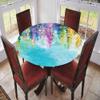 Flower Round Table Cloth, Abstract Ivy Romantic and Landscape Spring Floral Artwork Nature Theme, Elastic edge, Suitable for dining tables, self-service parties and camping, Fit for 24" table, Purple view 2