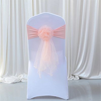Pack of 12 Flower Chair Belt Spandex Stretch Chair Sashes Organza Ribbon Floral for Wedding Party Birthday Party Dance Party Celebration Chair Decoration Peach Pink