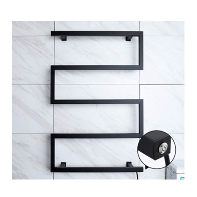 APUM Timing Function Bow Shape Electric Bathroom Towel Warmer 304 Stainless Steel Shower Room Heated Towel Warmer (Black Plug)