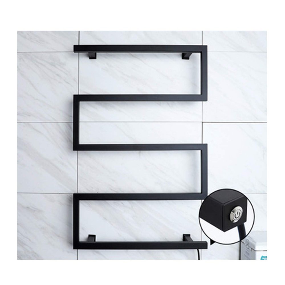 APUM Timing Function Bow Shape Electric Bathroom Towel Warmer 304 Stainless Steel Shower Room Heated Towel Warmer (Black Plug)