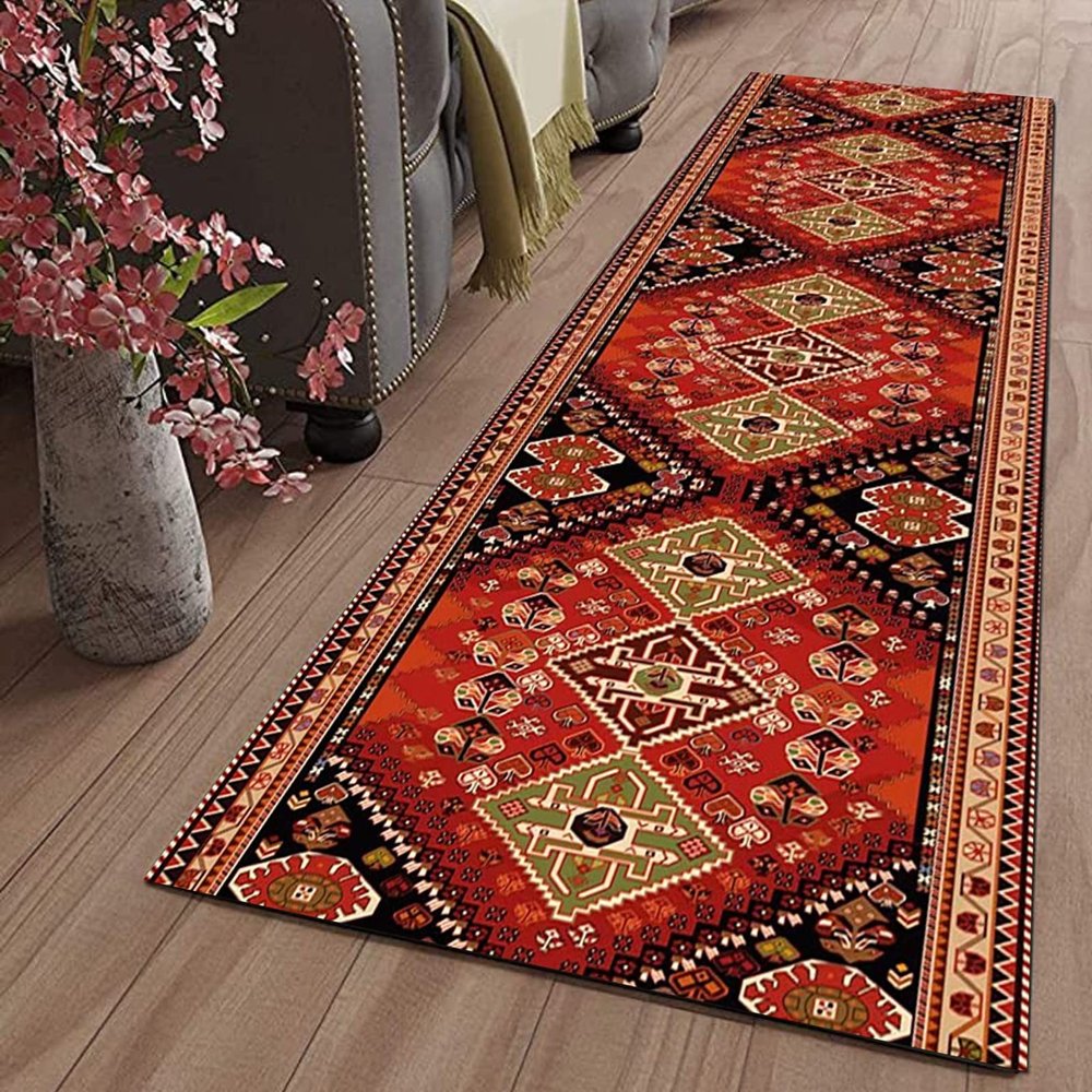 Traditional Hallway Narrow Runner Rug, Indoor Home Decoration Entryway Stairs Hall Corridor Carpet Runner Mat 60x300cm/70x450cm/80x600cm Red (Size : 3.3 ft x 9.8 ft)