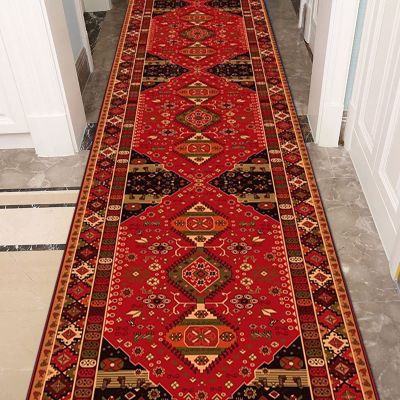 GRAPKS Long Carpet Runners with Non Slip Backing, Classic Narrow Runner Rug Entryway Stairs Hall Corridor Floor Mat Wide 60cm/70cm/80cm/100cm Retro Red (Size : 2.3 ft x 14.8 ft)