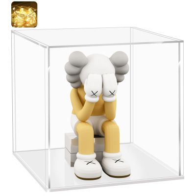 LANSCOERY Acrylic Display Case, Assemble Showcase Display Box for Collectibles, with Dustproof & Seamless Display Design, 11x11x11inch White Base