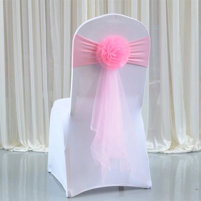 Pack of 50 Flower Chair Belt Spandex Stretch Chair Sashes Organza Ribbon Floral for Wedding Party Birthday Party Dance Party Celebration Chair Decoration Pink