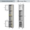 GLACER Bathroom Tall Storage Cabinet, Kitchen Floor Cabinet with 2 Open Shelves and Storage Compartments with Tempered Glass Doors, 13 x 12 x 71 inches (Grey) view 3