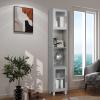 GLACER Bathroom Tall Storage Cabinet, Kitchen Floor Cabinet with 2 Open Shelves and Storage Compartments with Tempered Glass Doors, 13 x 12 x 71 inches (Grey) view 4