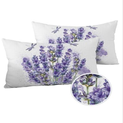 Outdoor Throw Pillow Cases Purple Lavender Dragonfly,Waterproof Pillow Cover Soft Pillow Protectors,Farm Watercolor Plant Blooming Flowers Durable Pillowcase for Sofa Couch Seaside Picnic RV Vacation