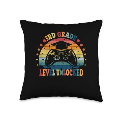3rd Grade Level Unlocked - Funny Back to School Gamer Kids Throw Pillow