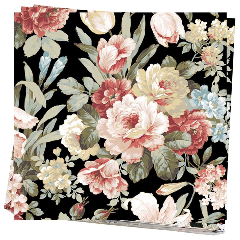 20-ct 6.5 Black Rose Floral Napkins for Decoupage - Decorative Paper for Mother's Day, Shabby Chic Dinner - Kate
