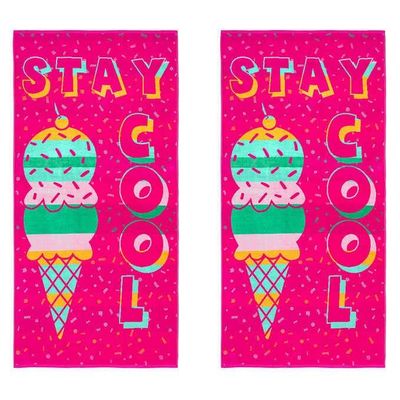 100% Cotton Oeko-TEX 2 Pack Youth Beach Towels- 30in X 60in (Pink)