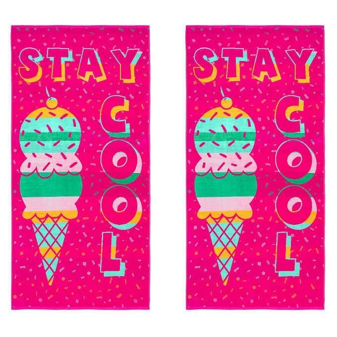 100% Cotton Oeko-TEX 2 Pack Youth Beach Towels- 30in X 60in (Pink)