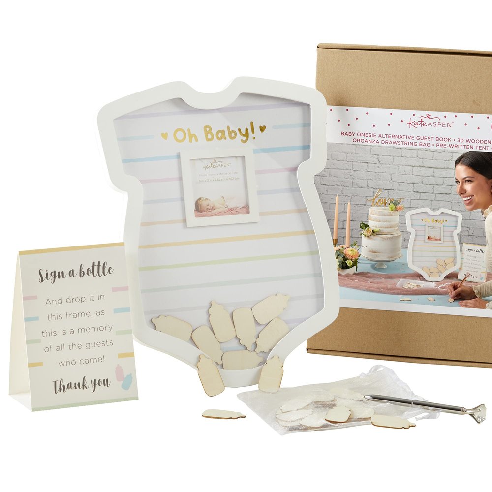 Kate Aspen Onesie Shaped Baby Shower Guest Book Shadow Box & Nursery Decoration Sonogram Picture Frame Alternative Guestbook (22130NA)