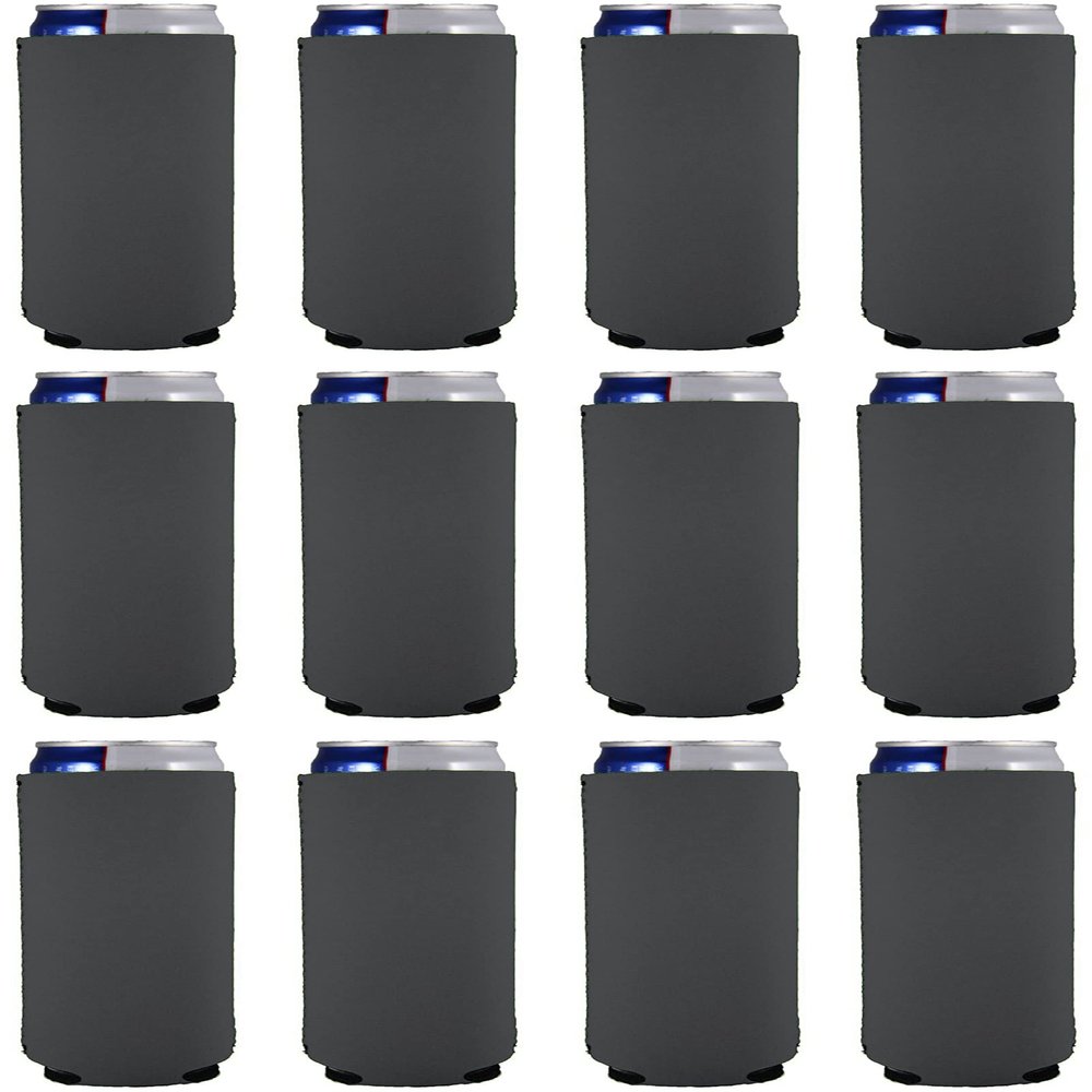 Blank Neoprene Slim Can Coolie (12 Pack, Charcoal)