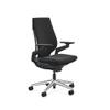 Steelcase Gesture Office Chair - Era Onyx Fabric, High Seat Height, Wrapped Back, Black on Black Frame with Polished Aluminum Base, Lumbar Support, and Hard Floor Casters view 1