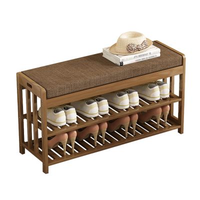 Organizers RENRUIRUI- Bamboo Shoe Rack Multi-Function 2-Tier Shoe Shelf Storage Sturdy Shoe Bench,for Dorm Room Bedroom Entryway