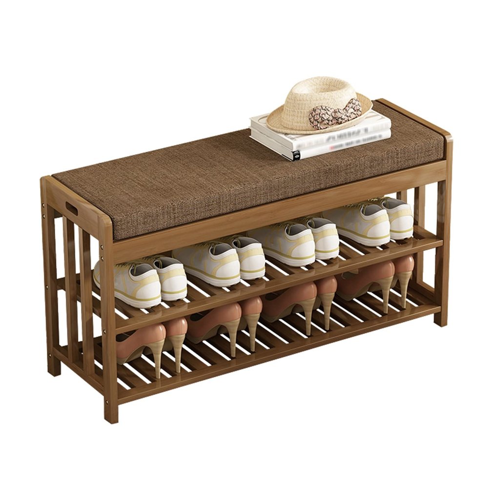Organizers RENRUIRUI- Bamboo Shoe Rack Multi-Function 2-Tier Shoe Shelf Storage Sturdy Shoe Bench,for Dorm Room Bedroom Entryway