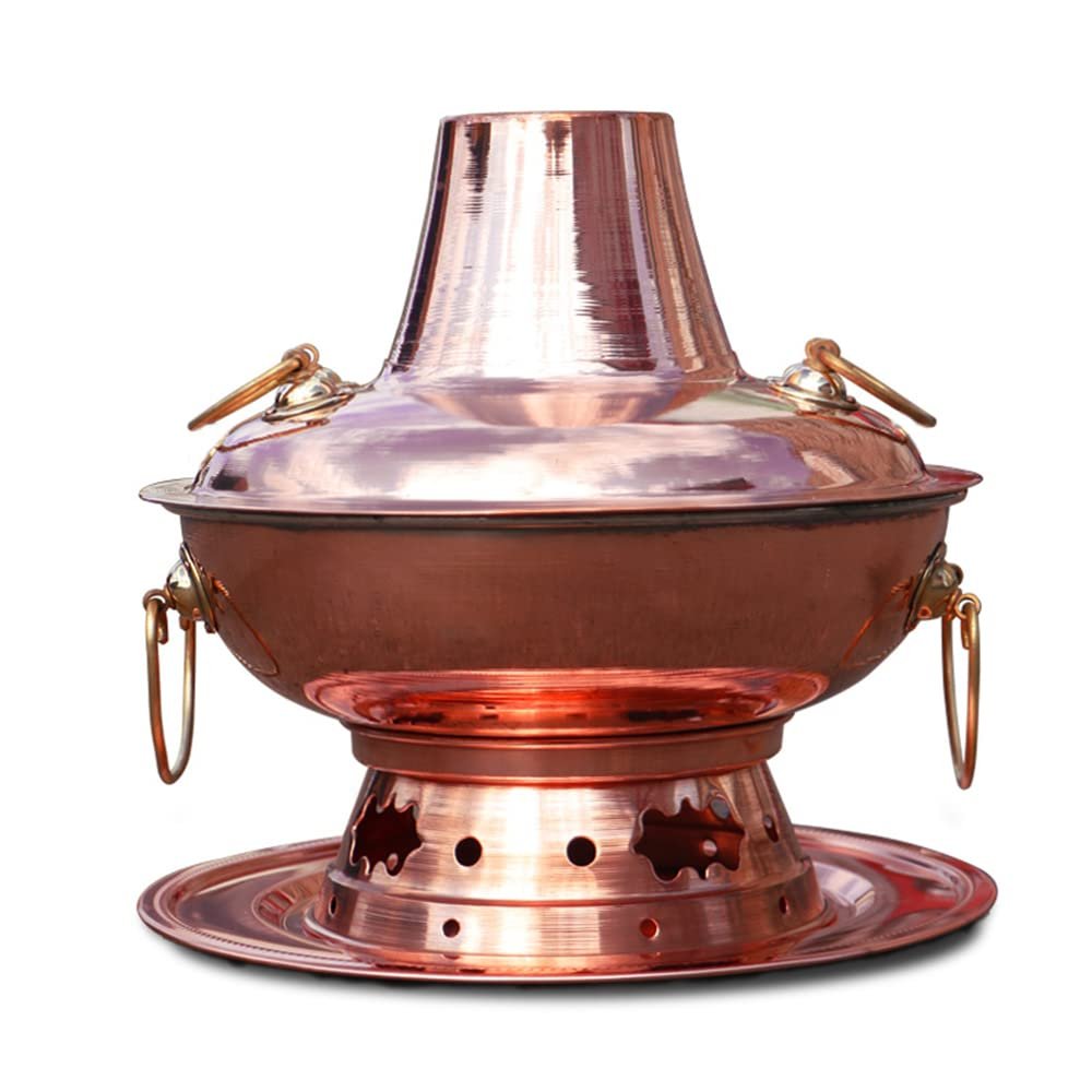 MNSSRN Old Beijing Mandarin Duck Shabu-Shabu Pot, Thickened Hot Pot Charcoal Pot Copper Stove Family Dinner Outdoor Picnic Charcoal Stove,36cm