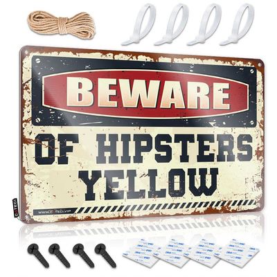 Man Cave Gifts for Him Beware of Hipsters Yellow Metal Sign Funny Stuff Man Cave Furniture ( Size : 20X30CM )