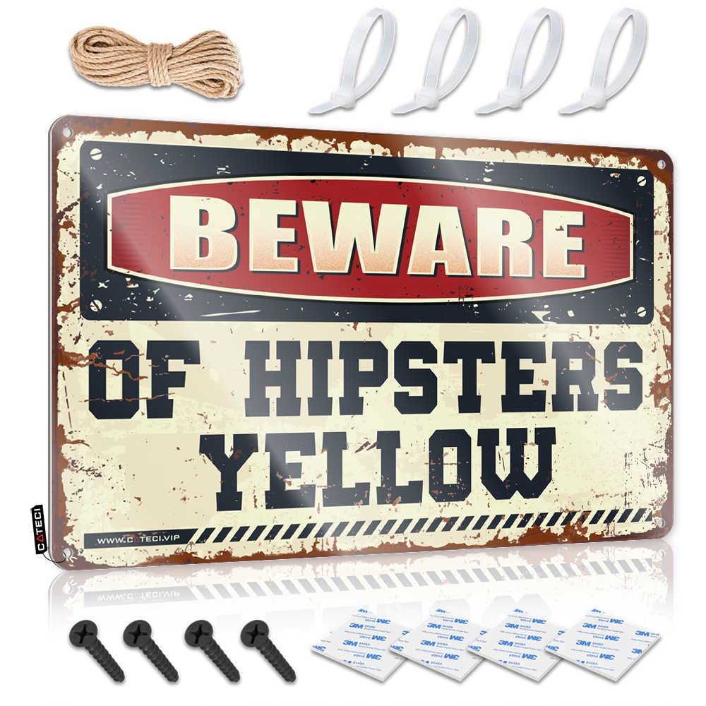 Man Cave Gifts for Him Beware of Hipsters Yellow Metal Sign Funny Stuff Man Cave Furniture ( Size : 20X30CM )
