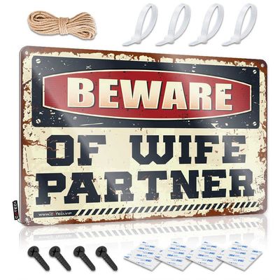 Man Cave Gifts for Him Beware of Wife Partner Metal Sign Funny Stuff Man Cave Furniture ( Size : 30X40CM )