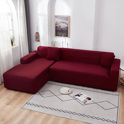 youyoucool Sectional Couch Covers 2pcs L-Shaped Sofa Covers Softness Furniture Slipcovers Polyester Fabric Stretch Couch Covers 4+4 Seater (Burgundy)