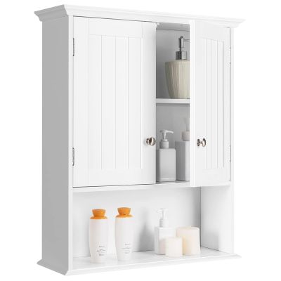 Tangkula Bathroom Wall Cabinet, Wooden Hanging Storage with Doors & Shelves, Multipurpose Wall Mounted Bathroom Medicine Cabinet for Kitchen Living Room