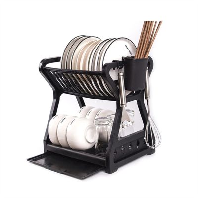 Dish Racks Dish Rack Double-layer Kitchen Dish Bowl Draining Storage Rack with Chopstick Cage Household Tableware Organizer Tray Box Basket Dish Drainer (Color : B)