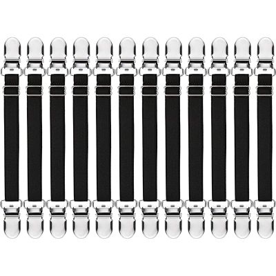 Boao 12 Pcs Bed Sheet Clips Straps Sheet Corner Straps Holder Adjustable Mattress Clips, Elastic Bed Grippers Suspender Fasteners Holder for Home(Black,4-8 Inch Length)