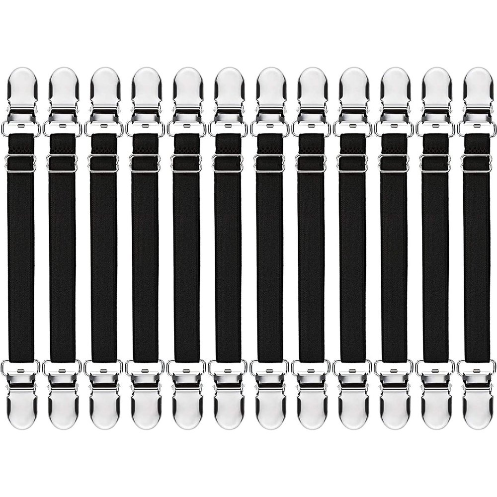 Boao 12 Pcs Bed Sheet Clips Straps Sheet Corner Straps Holder Adjustable Mattress Clips, Elastic Bed Grippers Suspender Fasteners Holder for Home(Black,4-8 Inch Length)