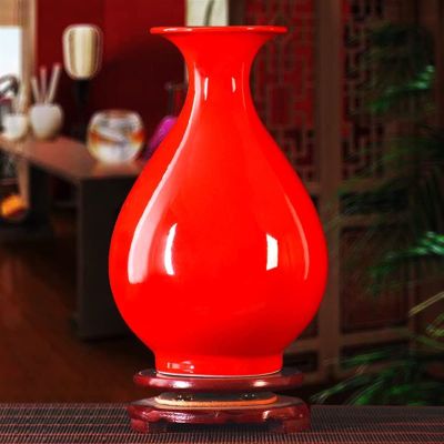 YQBUER Chinese Red Jingdezhen Porcelain All Red Glaze Vase Flower Arrangement New Chinese Home Living Room Wedding Ceramic Vase Decorations (Color : B, Size : M)