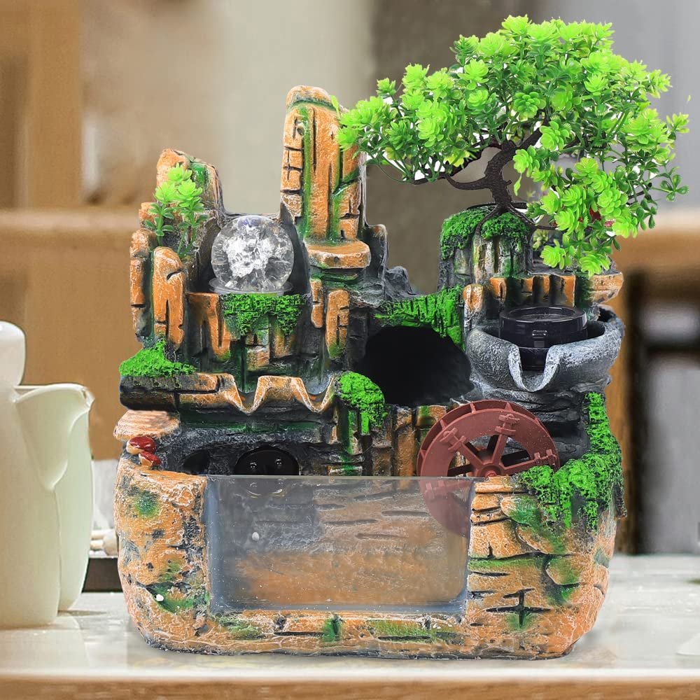 Indoor Relaxation Desktop Fountain Waterfall, Landscape Model of The Tabletop Fountain, Rockery Fountain Goldfish Waterfall Suitable for Home Office Bedroom Desk Decoration