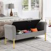 Alunaune Upholstered Grey Velvet Storage Bench for Bedroom End of Bench Ottoman, Modern Armed Entryway Bench Settee Long Bedroom Bench Couch for Living Room view 3
