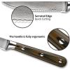 Damascus Serrated Steak Knife Set of 6 with Case, 5 Inch Serrated Steak Knife, 67 Layers Steel Blades Hand-sharpened to 15, Non-slip G10 Ergonomic Triple Rivet Handle for Gift, Natural Wooden Box view 4