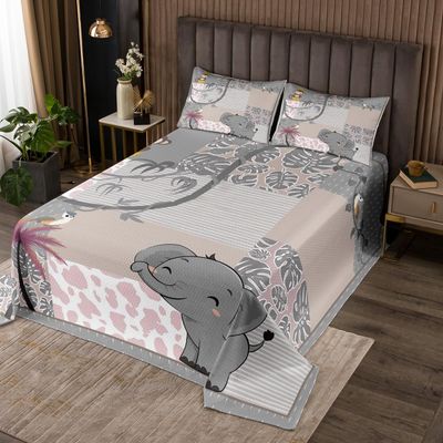 3 Piece Cute Animals Quilt Bedding Set Women Aldult Lightweight Bedding Summer Tropical Bedspread Set Elephant Koala Bedspread Coverlet Soft Microfiber Home Quilt Set for King Bed All Season
