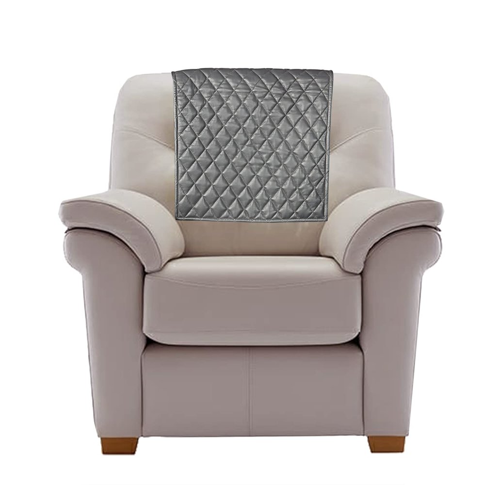 Azrah Traders Leather Recliner Chair Headrest Cover - Sofa, Love Seat, Furniture Protector, Slipcover Theater Seat Cover/SlipCover for Home & Office, 14x30 Inches - Grey (05) Pack of 2