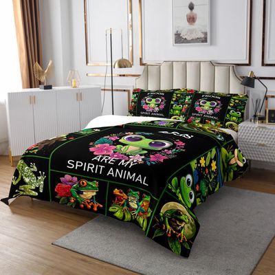 3 Piece Cute Frog Quilt Bedding Set Women Aldult Lightweight Bedding Frog Lovers Bedspread Set Green Frog Bedspread Coverlet Soft Microfiber Home Quilt Set for King Bed All Season
