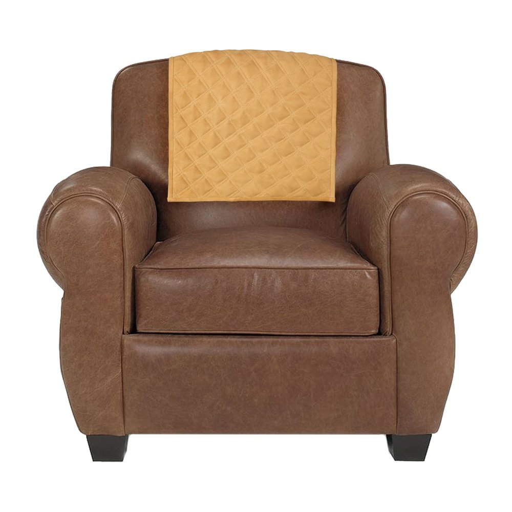 Azrah Traders Suede Leather Recliner Chair Headrest Cover for Home & Office - Sofa, Love Seat, Furniture Protector, Slipcover Theater Seat Cover, 30x30 Inches - Camal Pack of 2