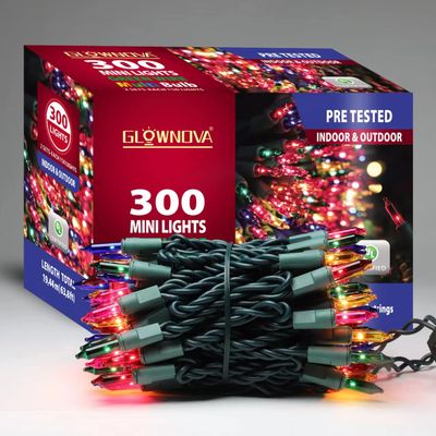 GLOWNOVA Green Wire,Multicolor,Incandescent Bulb 300 Mini String Lights for Indoor Christmas Tree Garland Birthday Wedding Party Festival Decoration