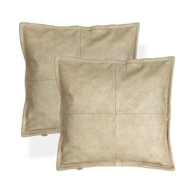 Azrah Traders Lambskin Leather Pillow Cover - Sofa Cushion Case - Decorative Throw Covers for Living Room & Bedroom, 20x20 Inches - Light Beige Box Pack of 2