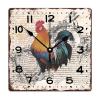 Wood Wall Clock Rusty Farmhouse Rooster and Chicken Quiet Square Wall Clock Shabby Chic Modern Style Wood Clock Wall Hanging Home Decor Clock for Bedroom Bedroom Study 10 Inch view 1