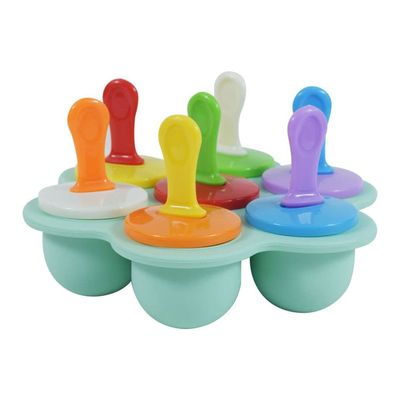7-Cavity DIY Ice Pop Mold Silicone Popsicle Mold with Colorful Sticks Popsicle Makers for Lollipop and Ice Cream Mould Baby Food Storage Container Reusable Non-Stick Ice Cube Trays (Nordic Green)